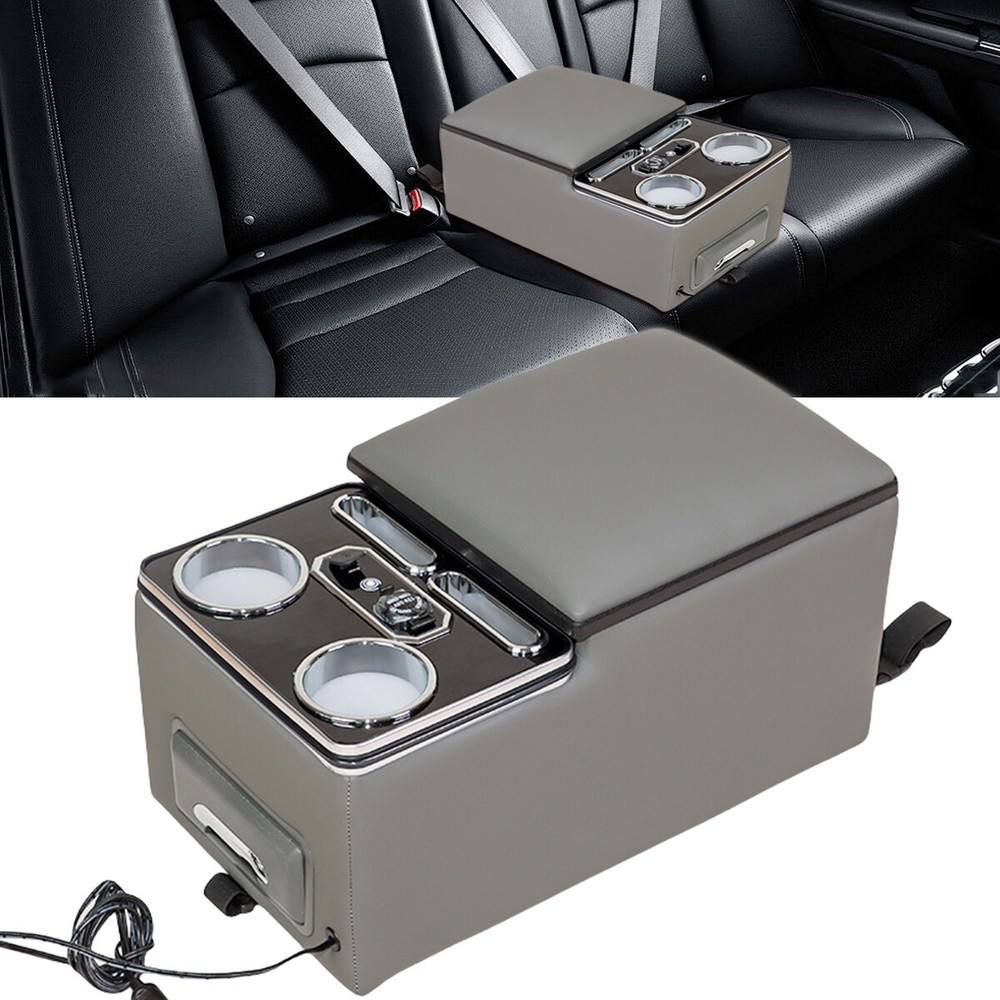 LED Center Console Organizer Bench Seat Armrest w/Fast Phone Charging Cup Holder