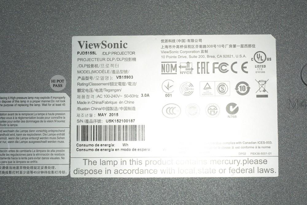 ViewSonic PJD5155l DLP Projector HDMI