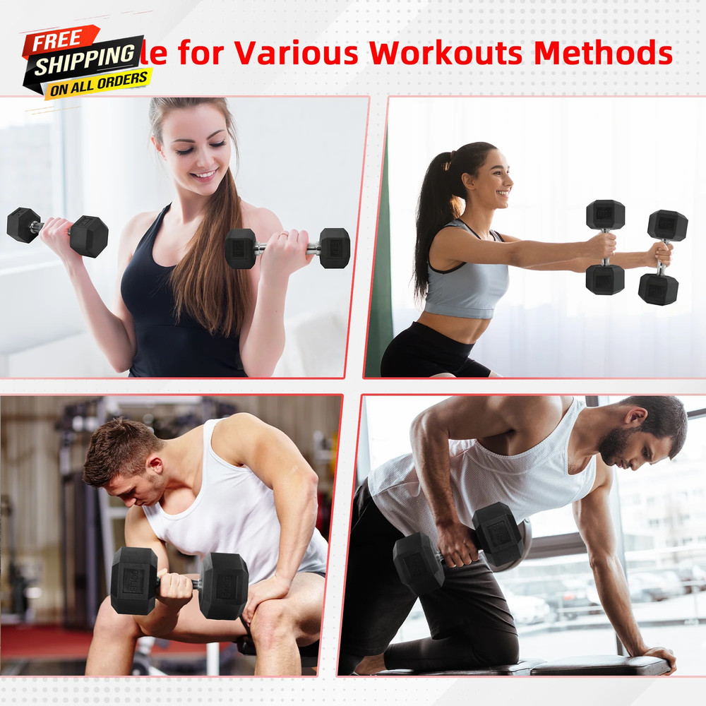 Rubber Encased Hex Dumbbells, 20 Lbs. Pair
