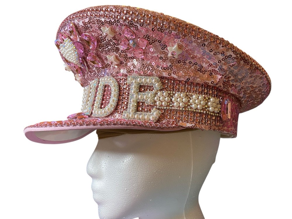 New, BRIDE, PINK, Loaded Large Sequin & Beaded Captain Hat, Bachelorette Night