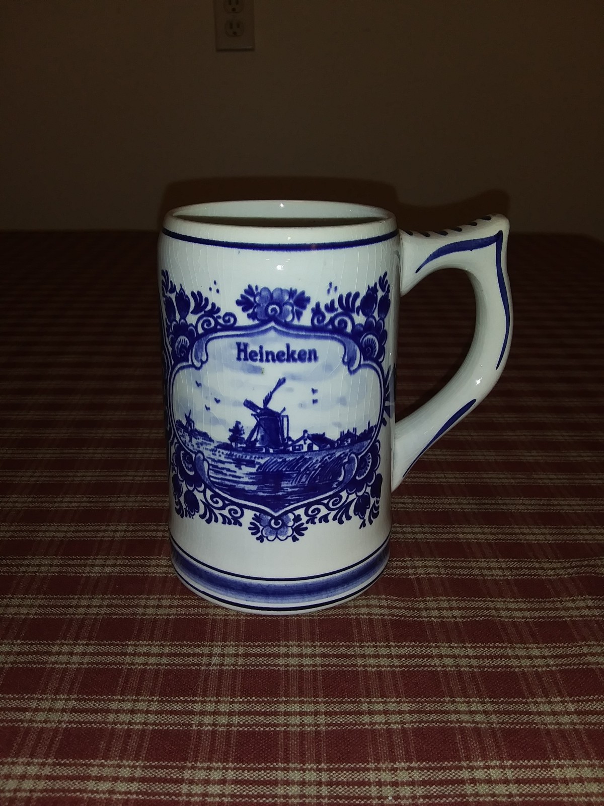 Vintage Heineken Blue Delfts Hand Painted Beer Stein Mug Holland Windmill Boat