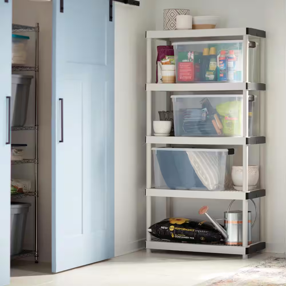 5-Tier Easy Assembly Multi-Purpose Plastic Garage Storage Shelving Unit in Gray