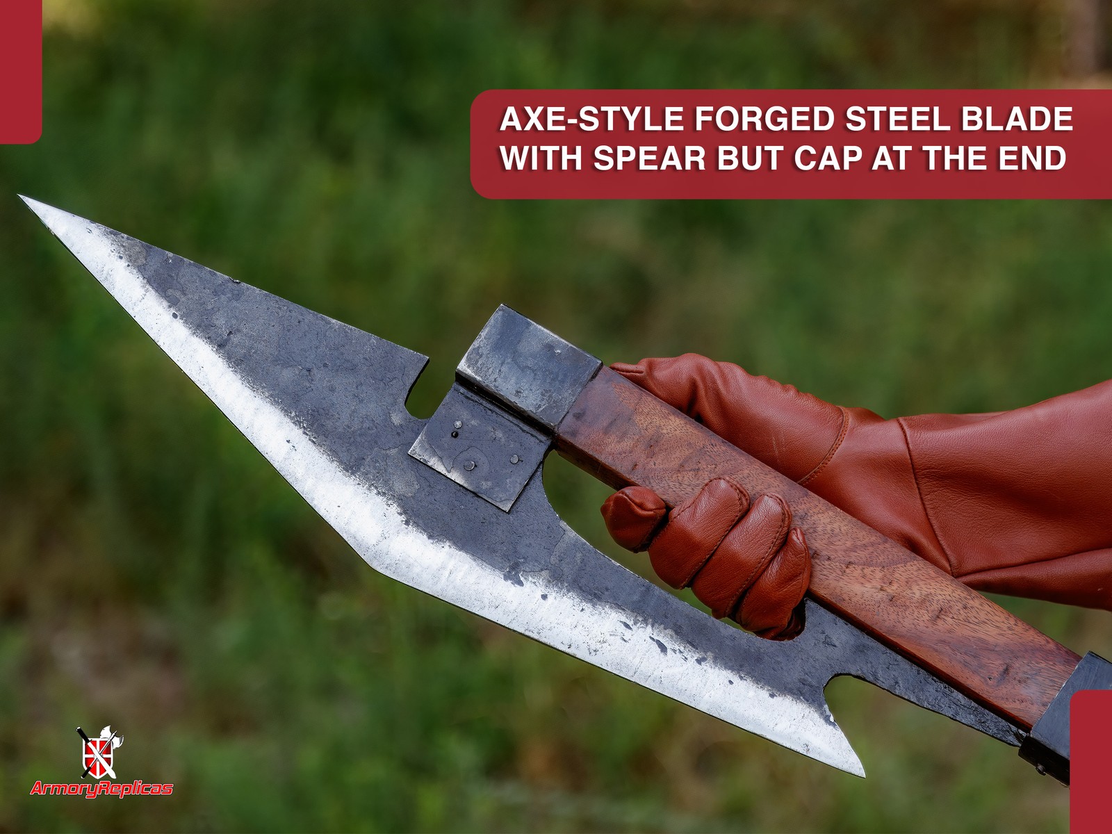 63" Medieval Battle Axe Polearm Forged Steel Full Size Weapon Viking Display