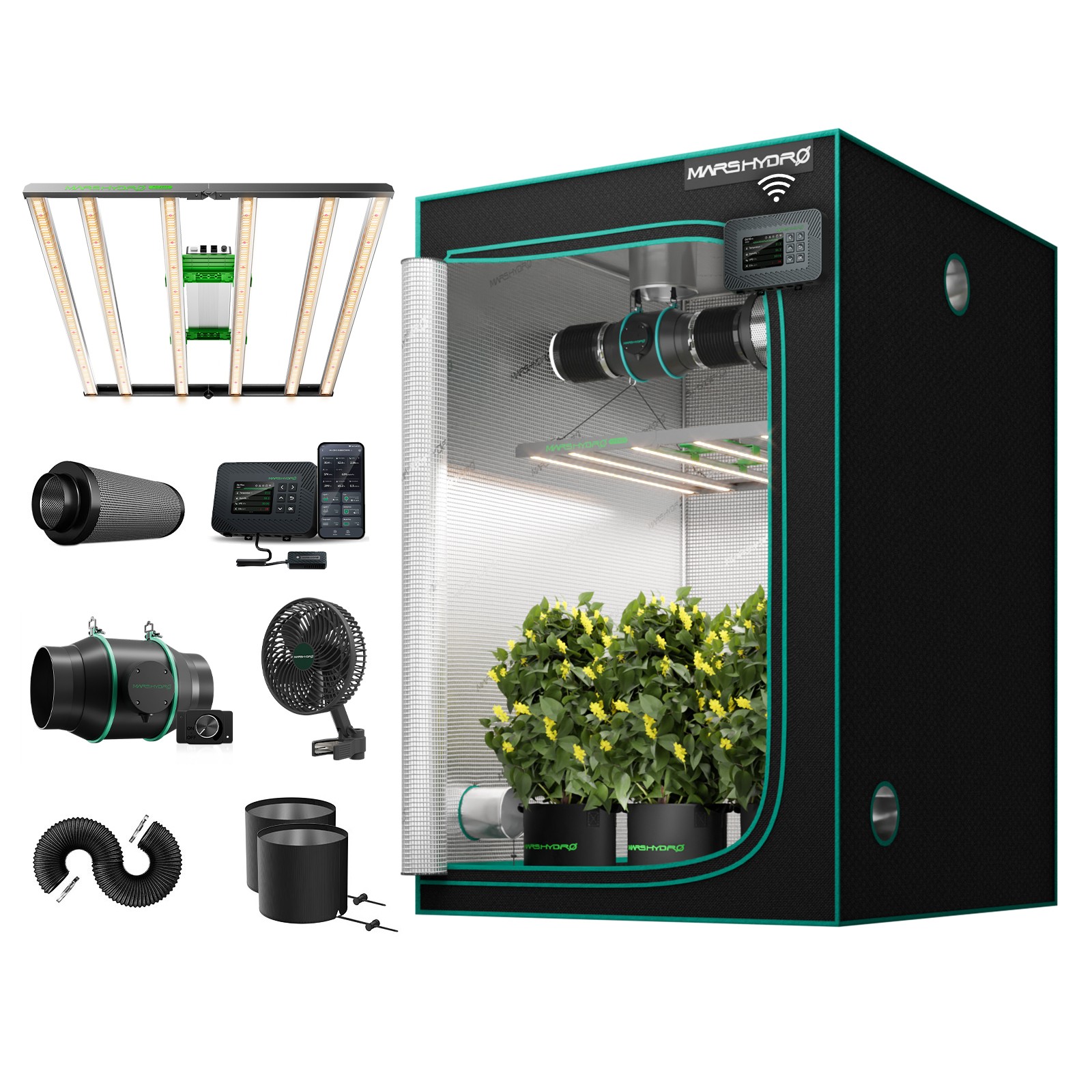 Mars Hydro FC 4800 EVO LED+4'x4'Complete Grow Tent Kit w/icontrol Smart APP Wifi