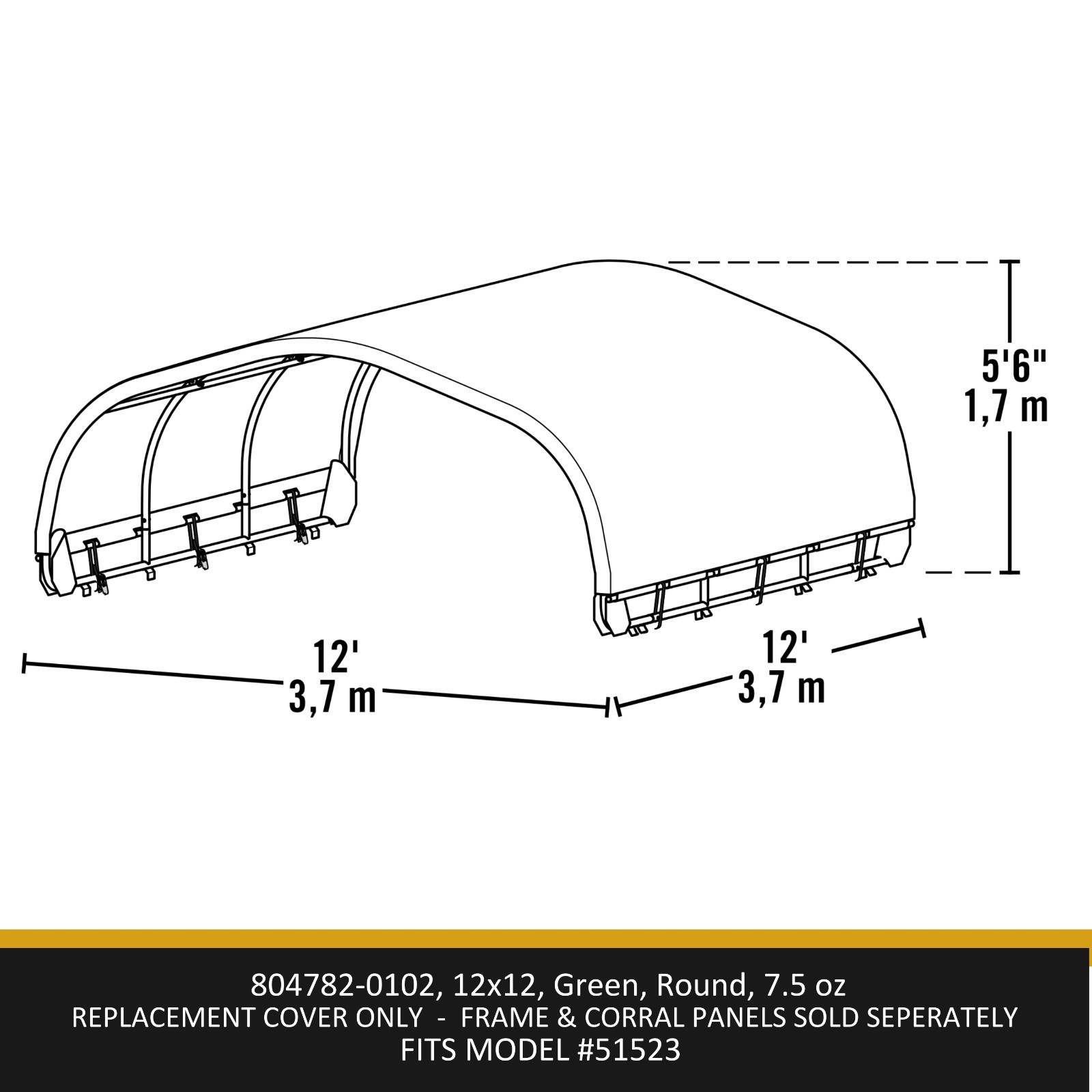 ShelterLogic 12x12 ft. Corral Shelter 7.5 oz. Replacement Cover Only