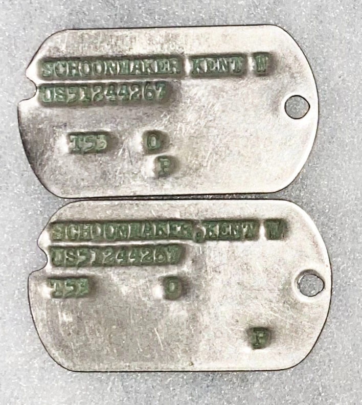 Post-WWII Kent Schoonmaker T-53 Dog Tag Set