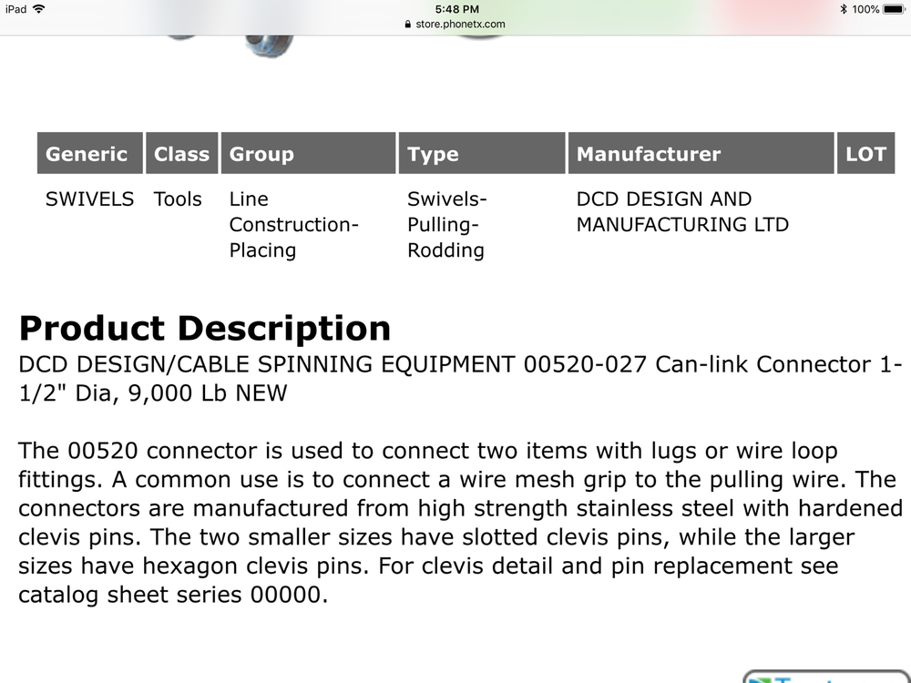 Current Tools 00520-027 can-link connector 9000LBS. NIB