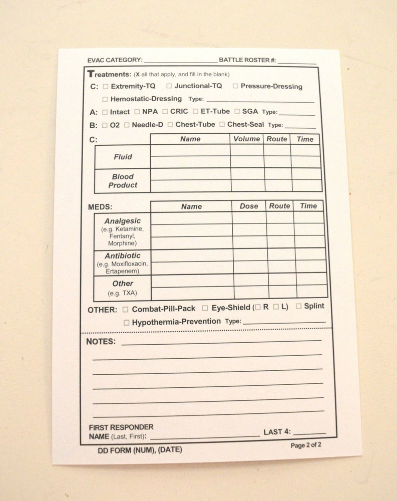 Tactical Combat Casualty Care Cards 10 Pack