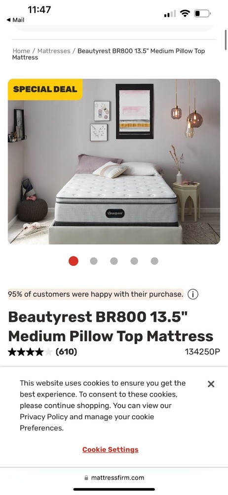 BR800 13.5" Medium pillow top matress