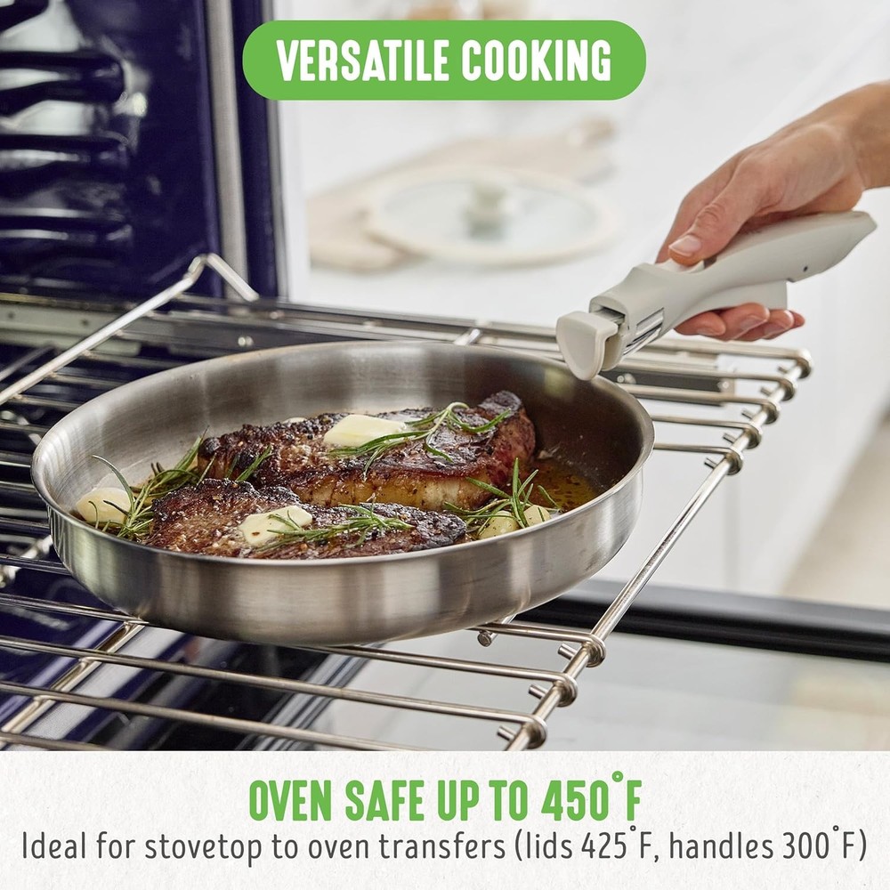 10 Piece Stainless Steel Pots & Pans Detachable & Stackable Kitchen Set Cookware