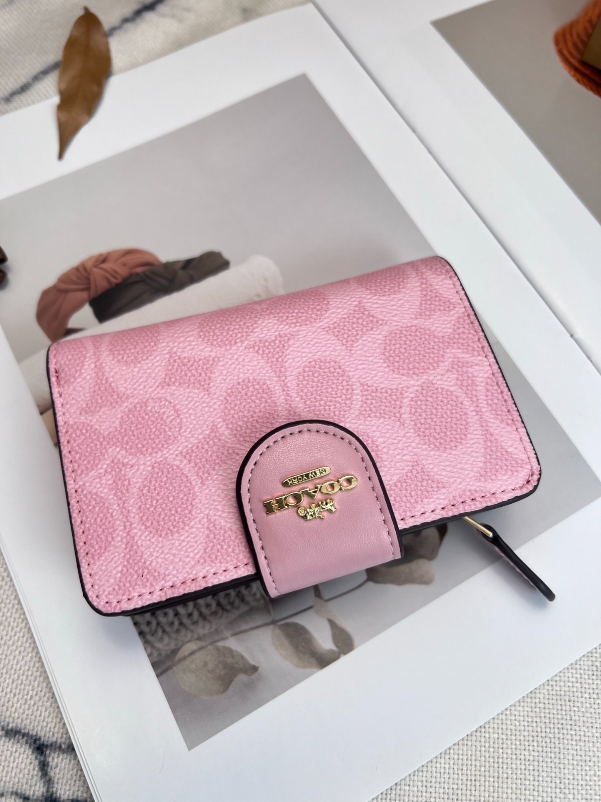 New Coach Medium Corner Zip Wallet In Signature Canvas Pink CW786 With Box