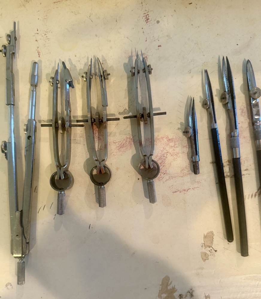 Vintage Drafting Compass Tool Lot. Lotter Germany USA Engineering Tools & Case
