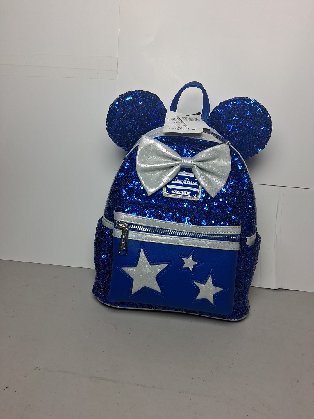Wishes Come True Blue Sequin Minnie Mouse Bow Loungefly Backpack Disney NWT