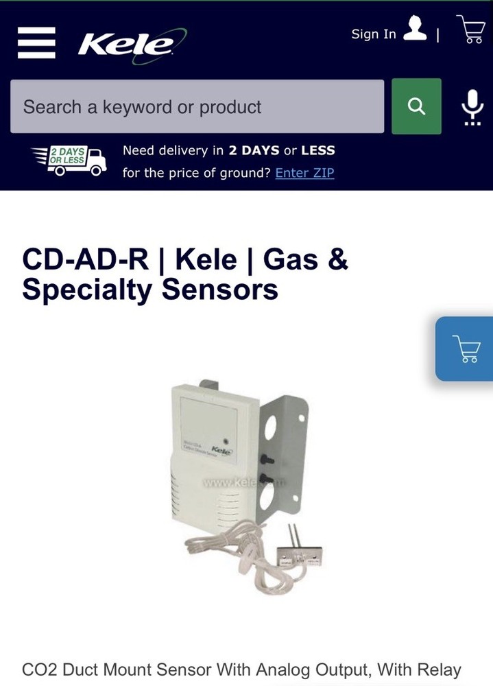 KELE (Airsense) CD-AD Carbon Dioxide Sensor ￼
