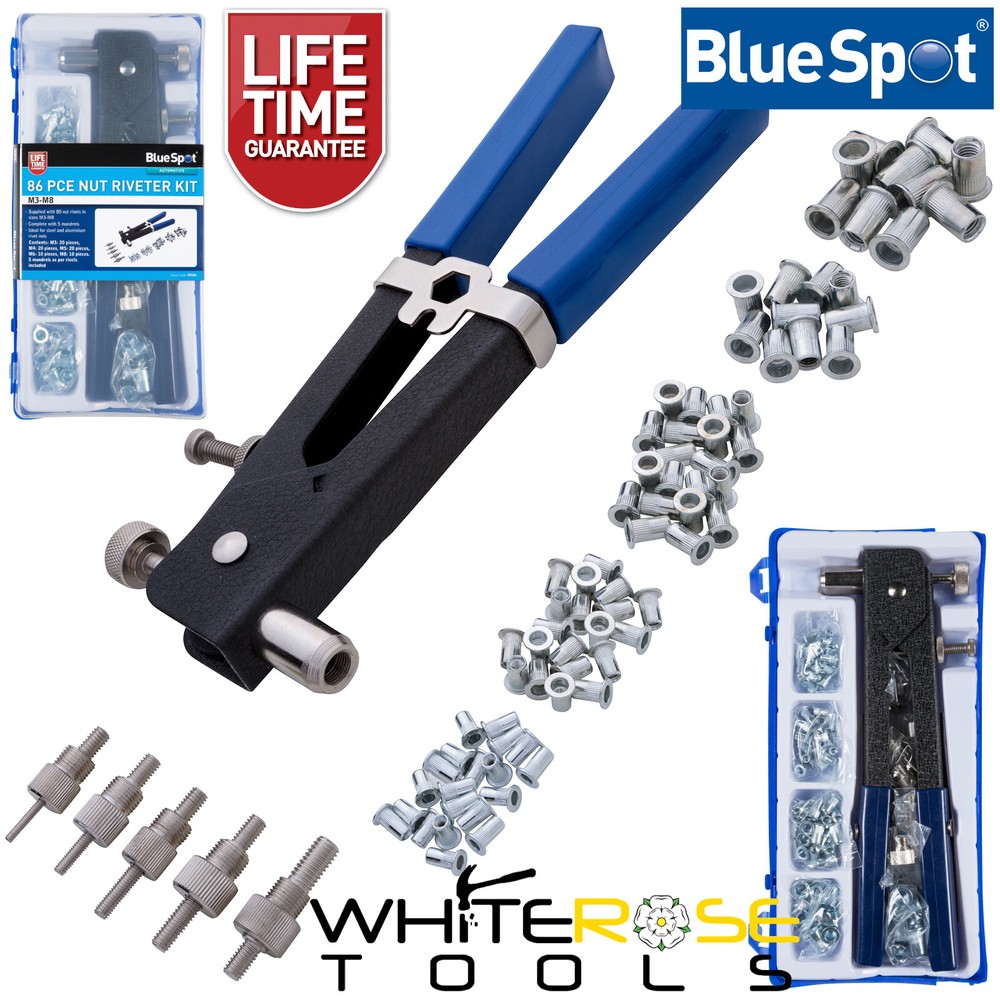 BlueSpot Nut Riveter Kit 86pc M3-M8 Storage Case Threaded Rivnut Insert Tool Set