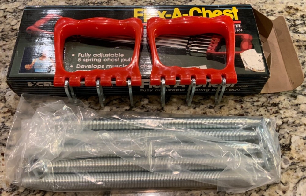 Red Handle Flex-A-Chest 5 Spring Chest Pull Gym Exerciser By Excel New Open Box