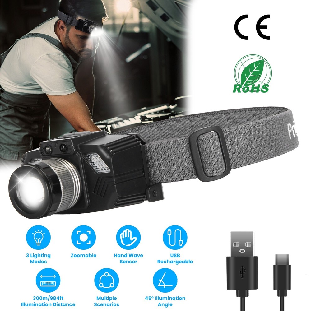 LED Headlamp Light Rechargeable Headlight Zoomable Head Torch Lamp Flashlight