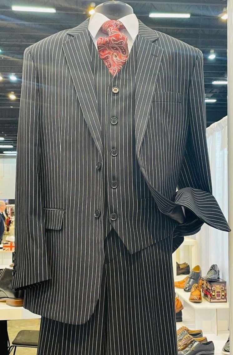 New Men's 3 piece w/ Vest Classic Luxurious Wool Feel Suits 2-Button Pinstriped