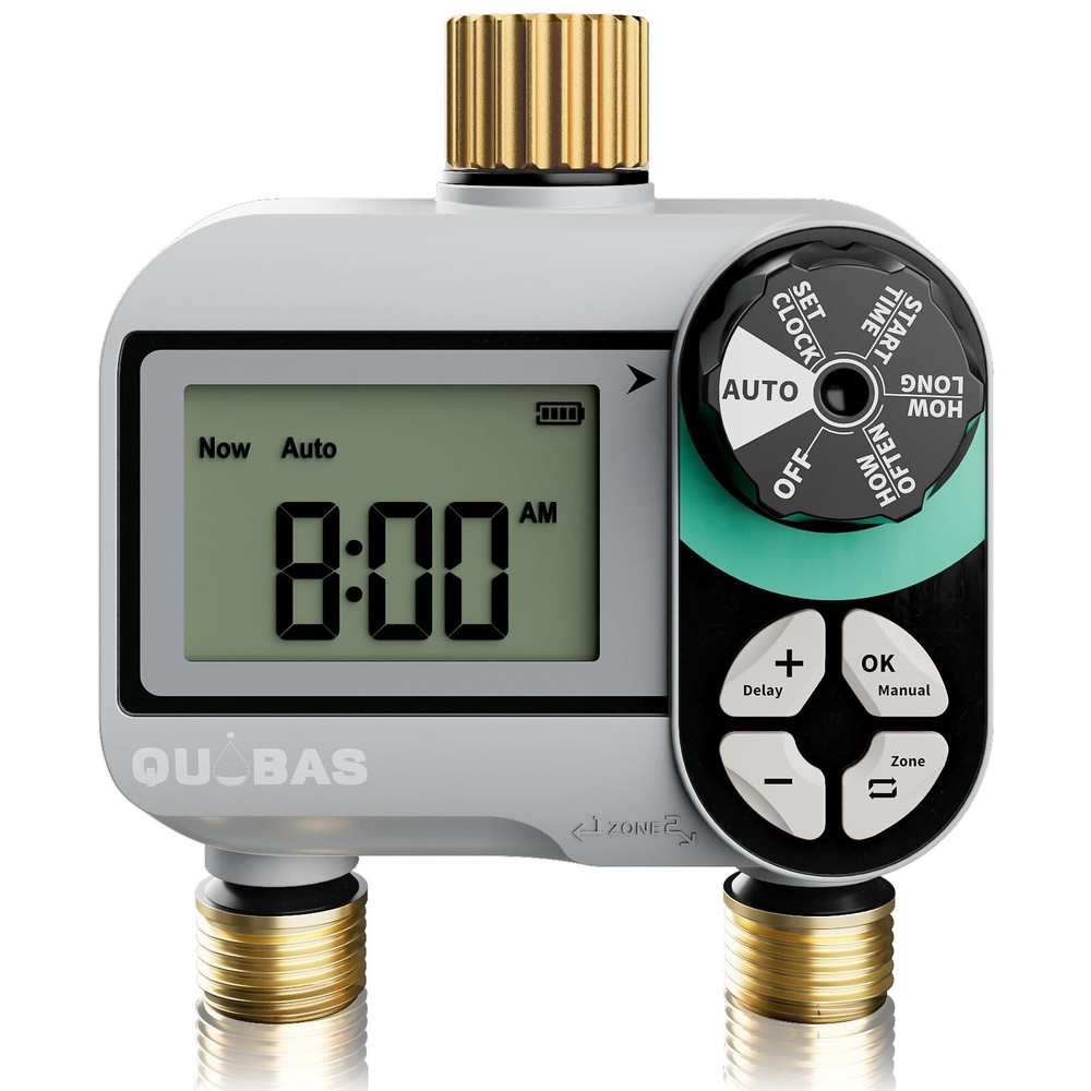 2 Zone Sprinkler Timer with Brass Inlet & Outlet, Programmable Water Timer fo...