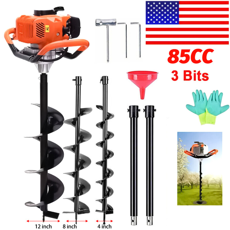 85CC Gas Post Hole Digger Kit with 3 Augers and 2 Extensions