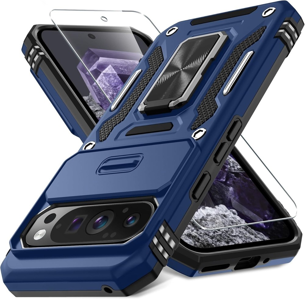 Case for Google Pixel 9 Pro XL with Slide Camera Cover and Screen Protector, Bla