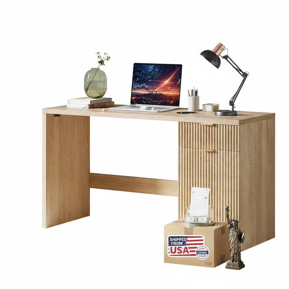 60" Modern Wood Fluted Computer Desks Workstation for Working,Studying,Writing
