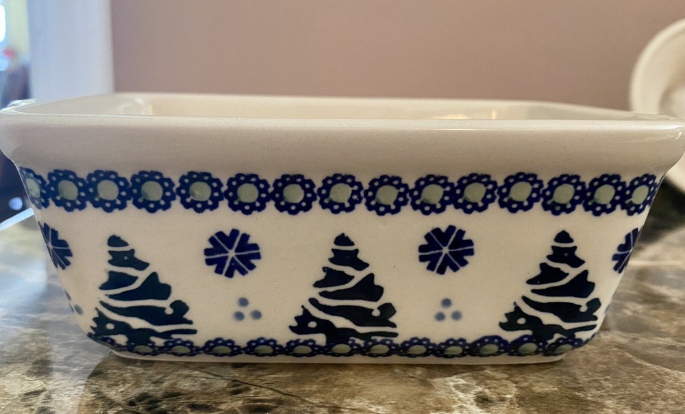 Polish Pottery Pine Tree Small Loaf Baker