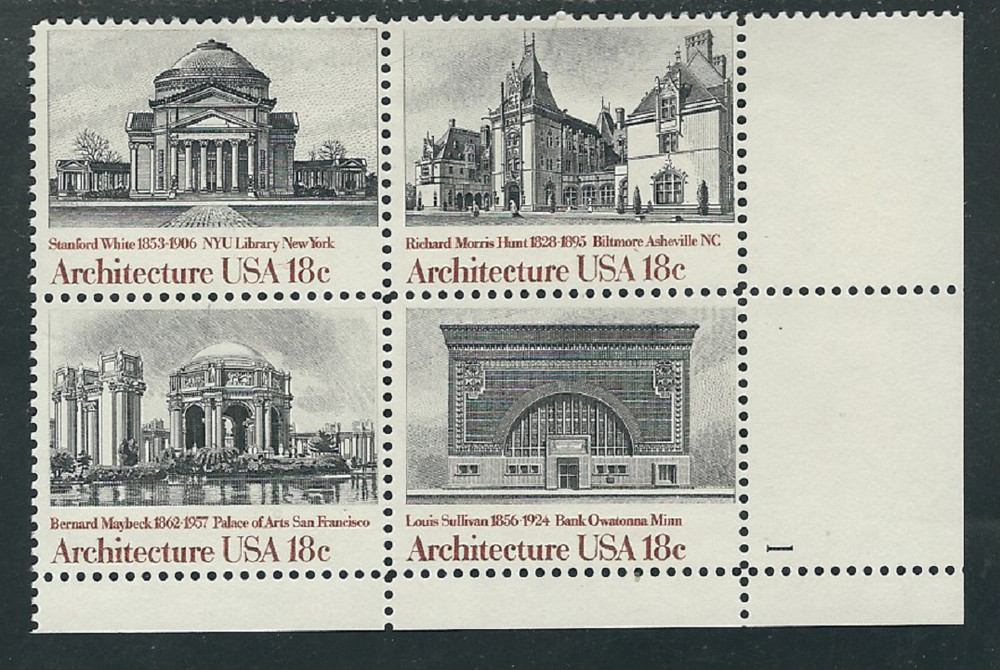 Scott #1928/31... 18 Cent... Architecture... Plate Block