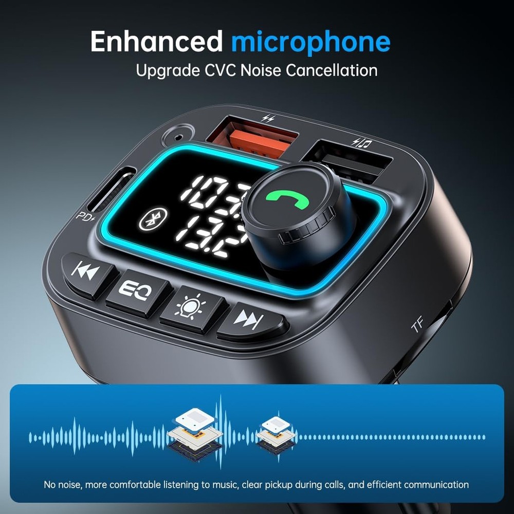 Bluetooth 5.3 Car Adapter FM Transmitter, 42W (PD30W & 12W) USB C Car Charger...