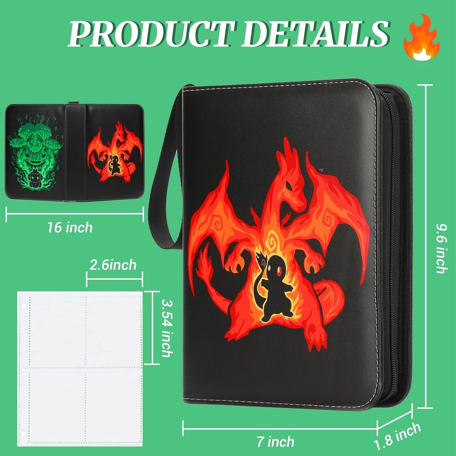 Card Binder for Pokemon Cards Holder Fits 400 Cards w/ 50 Removable Sleeves TCG