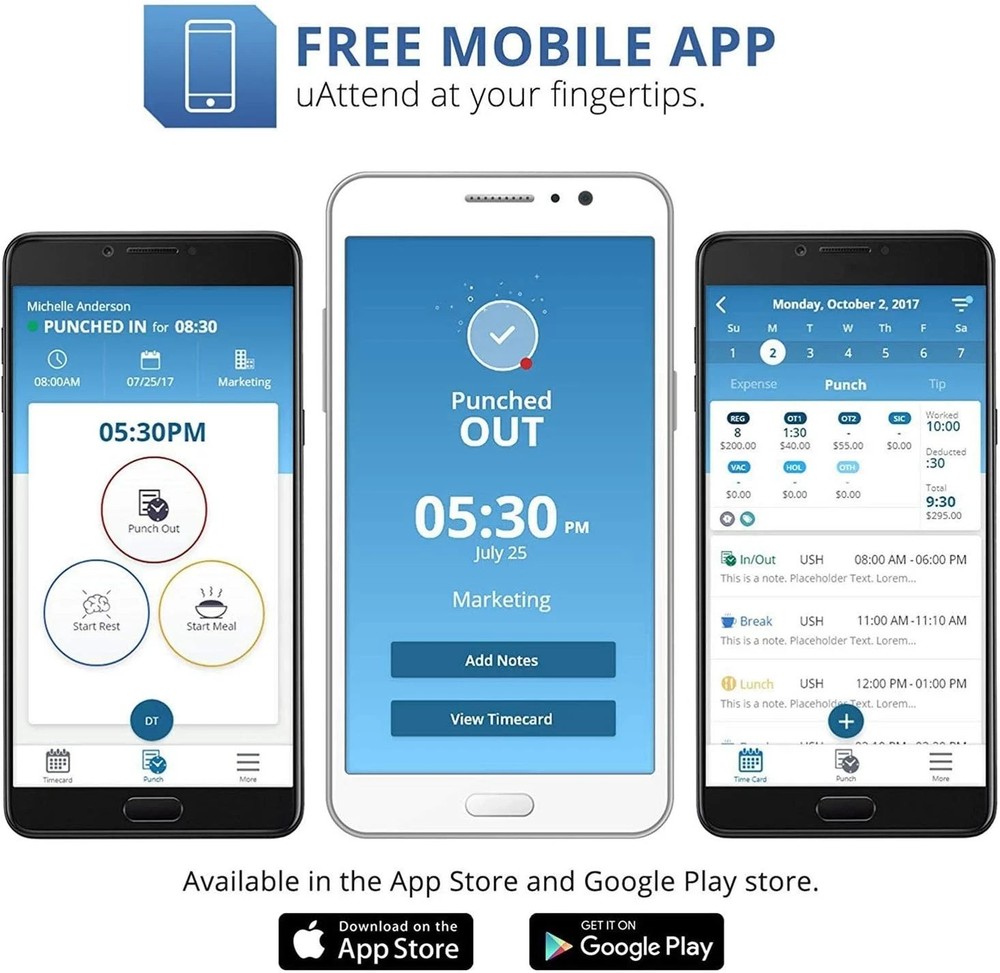 uAttend JR2000 Cloud Connected Biometric Touch Tablet Fingerprint PIN Time Clock