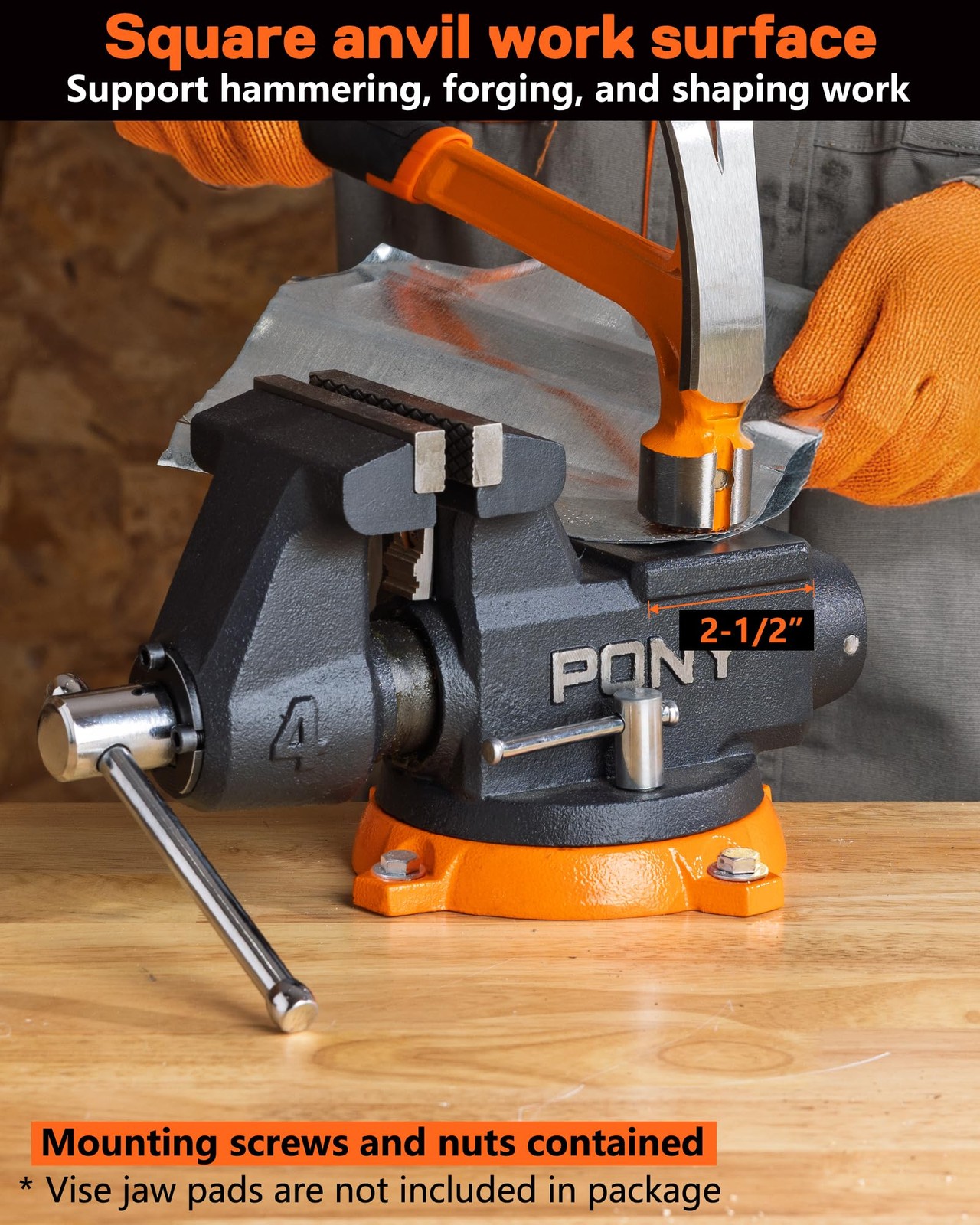PONY 4“ Heavy Duty Bench Vise 4400LBS Clamping Force for Woodworking Drilling