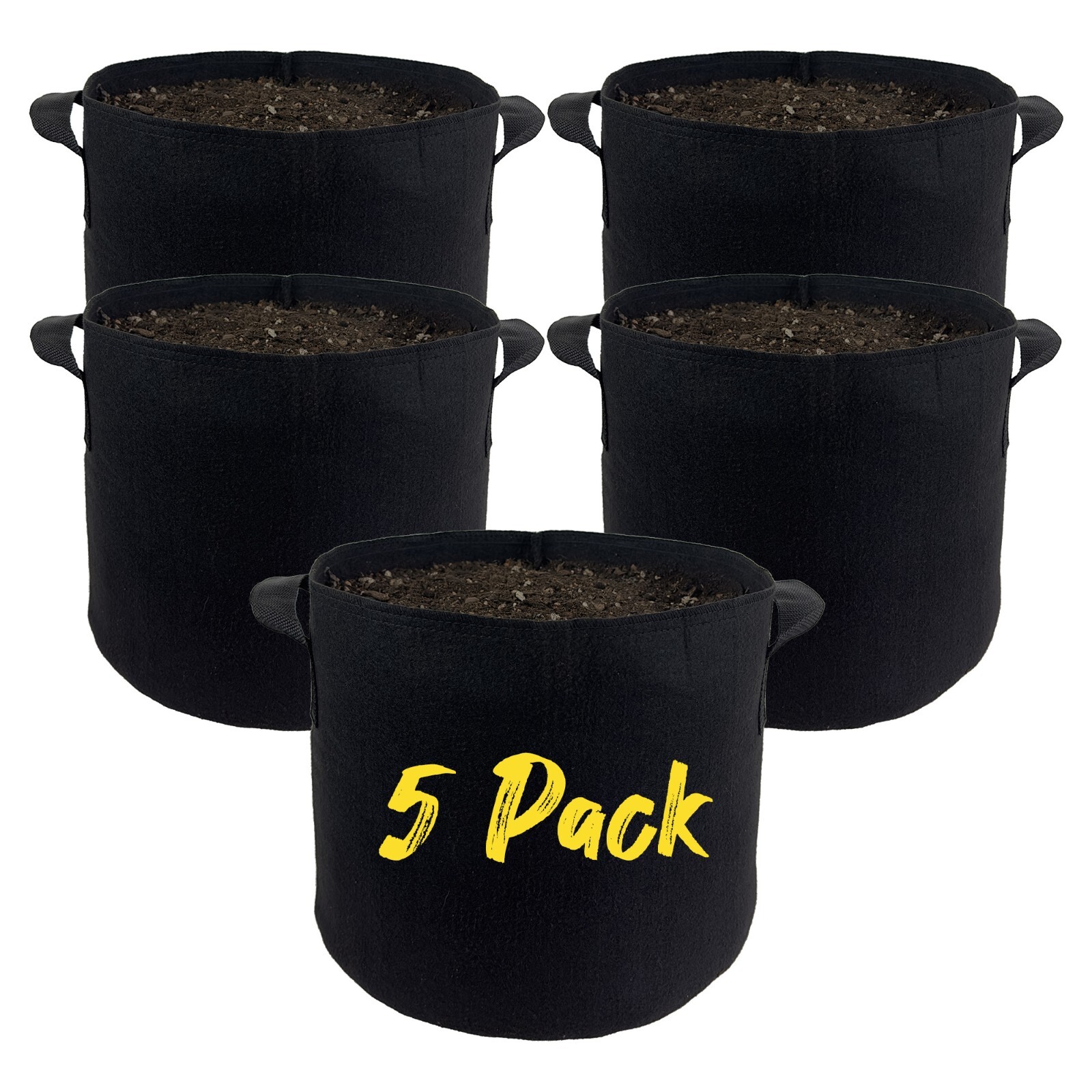 5 Packs Grow Bags Heavy Duty Thickened Nonwoven with Double Reinforced Handles