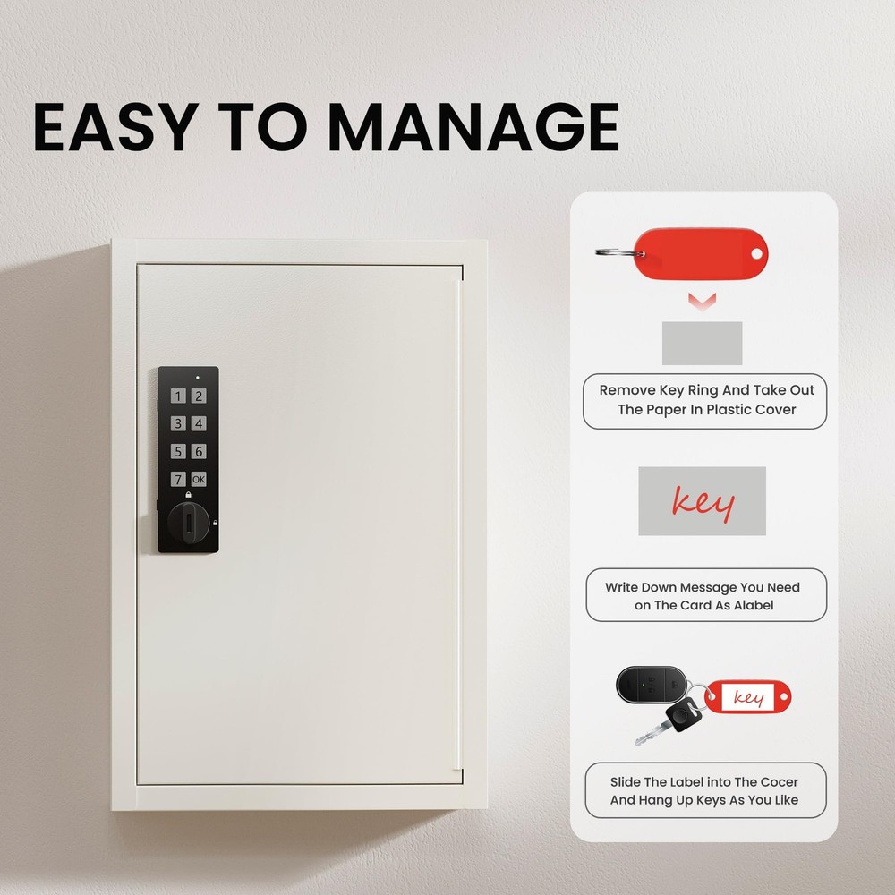 40 Keys Lock Box for Keys with Code, Electronic Key Box Wall Mount Cabinet, P...