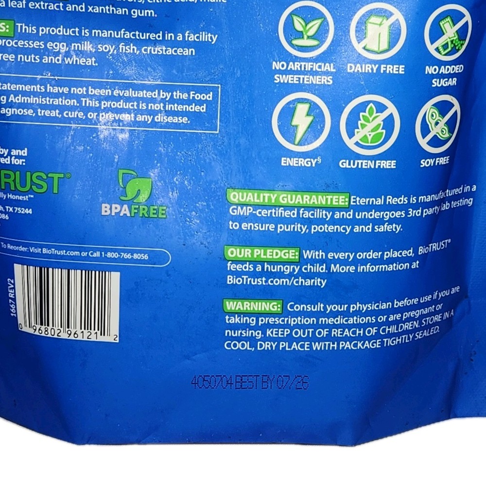 BioTrust Eternal Reds Revitalizing Berry. 8.5oz BB 7/26