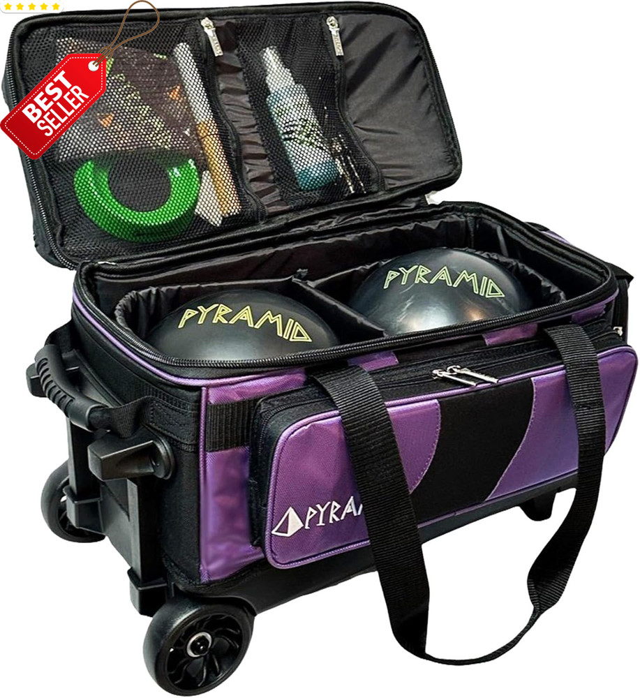 Deluxe Double Roller 2 Ball Bowling Bag Shoe Compartment Accessory Pockets US
