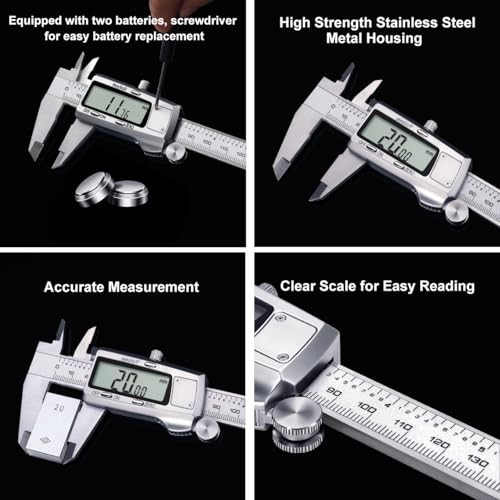 Silver 6" Digital Caliper Measuring Tool - Standard Micrometer
