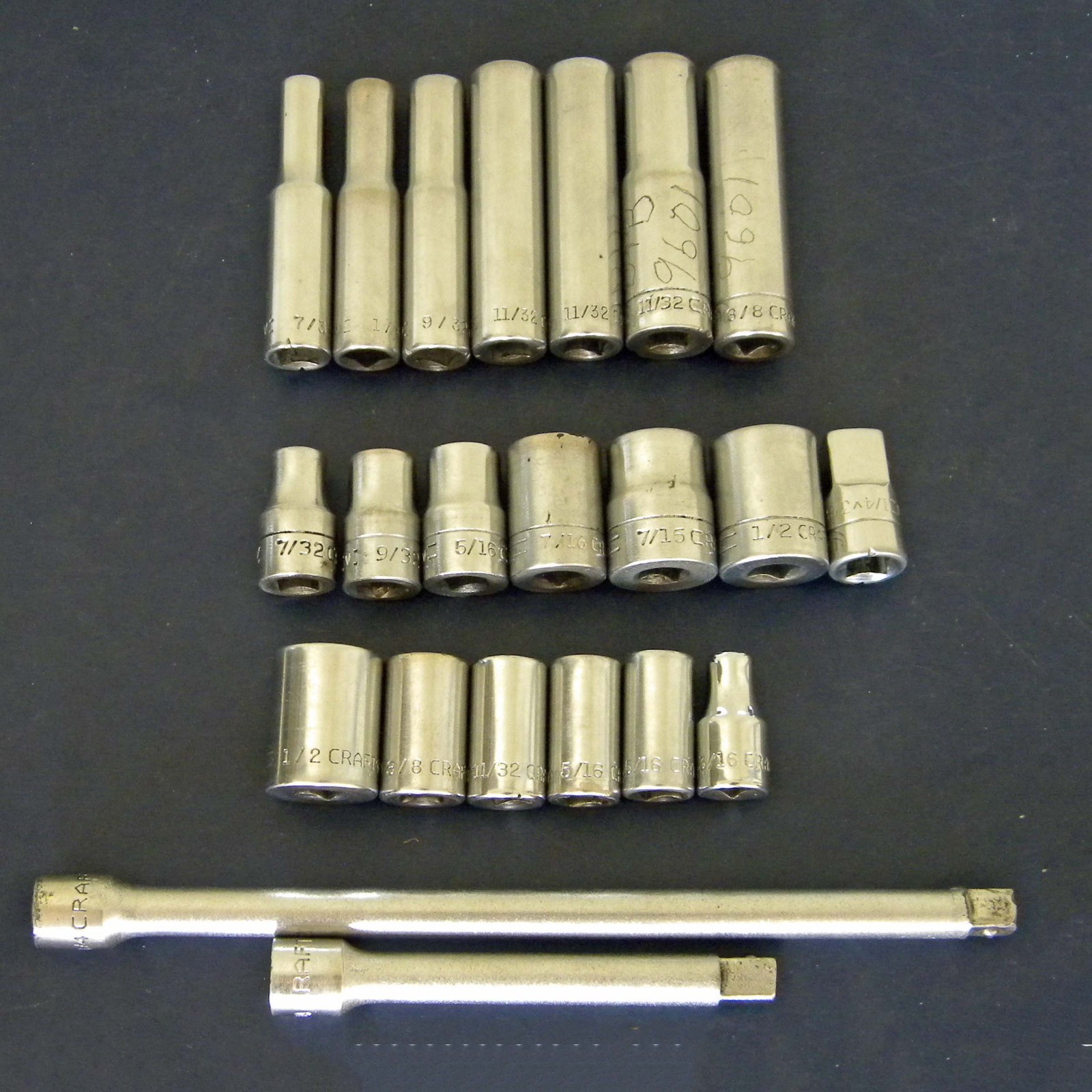 Vtg Craftsman 22 PC =V= 6PT, 12PT SAE Shallow, Deep Sockets, Extensions Lot