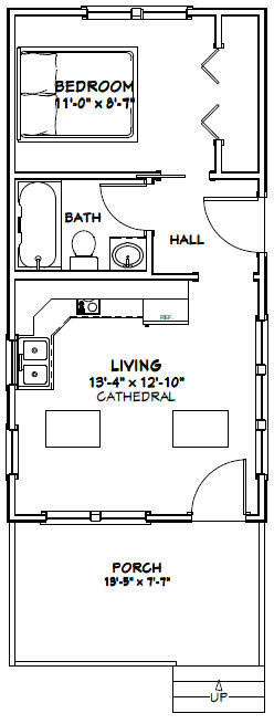 14x28 Tiny House -- 391 sq ft -- PDF FloorPlan -- Model 4