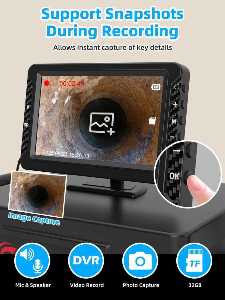 Sewer Camera, 5" IPS HD Pipe Inspection Camera,Built-in 32GB DVR with Microph...