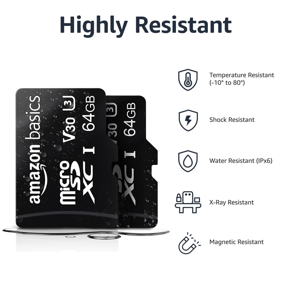 Amazon Basics microSDXC Memory Card with Full Size 64 GB (2pack), Black