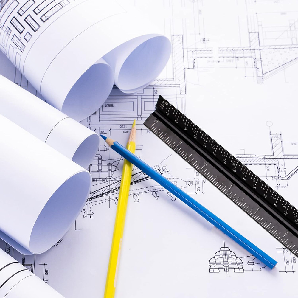 12" Architectural Scale Ruler, Aluminum Scale, Triangular Ruler, Scale Ruler for