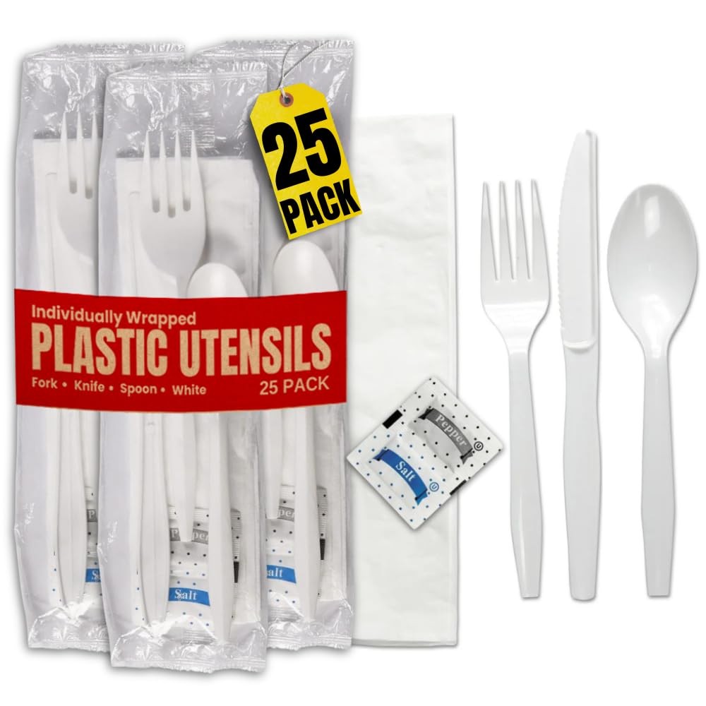 1InTheHome Plastic Utensils Individually Wrapped, Cutlery White