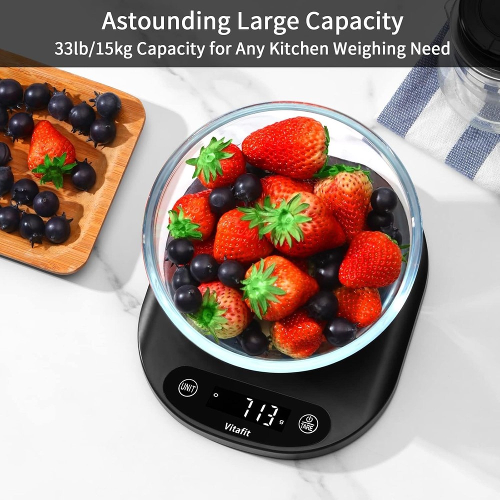 Compact Kitchen Scale 33lb - LED Backlit Display & Membrane Buttons for Easy Use