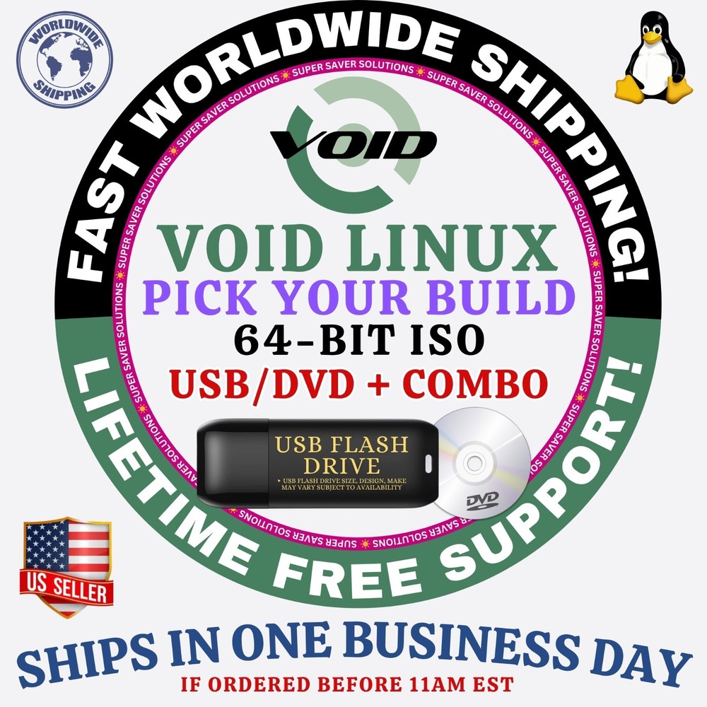 VOID LINUX OS | BASE XFCE | LIVE IMAGE | DVD, USB, COMBOS | SHIPS FAST