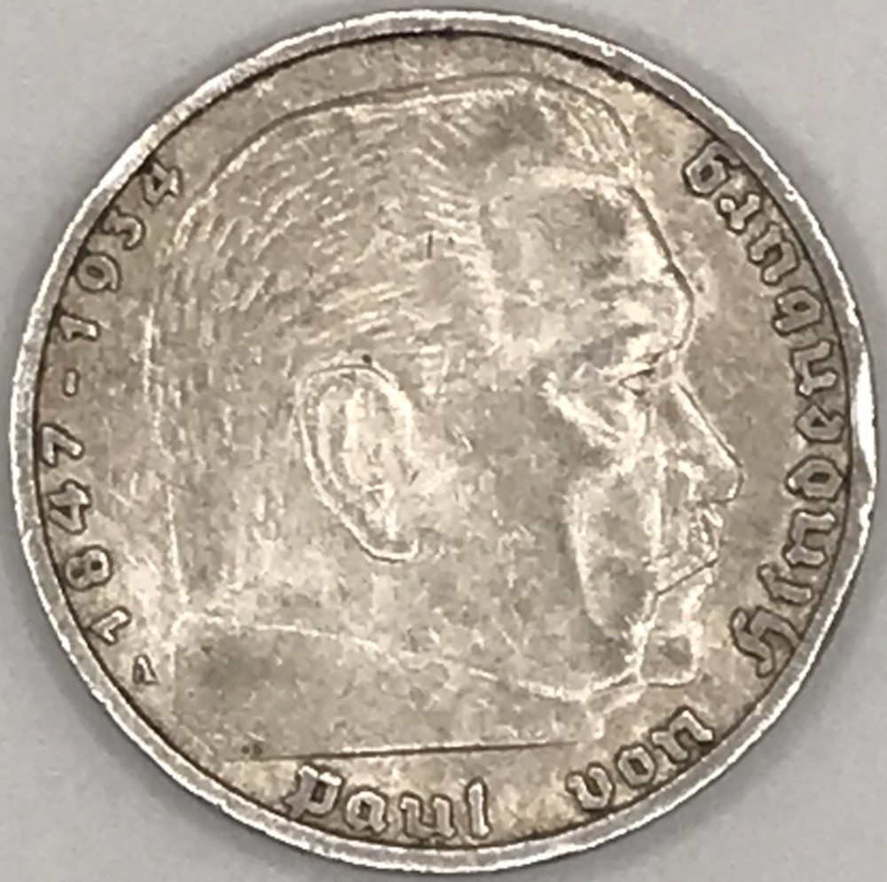 1936 Germany 5 Mark Silver Coin Great Condition