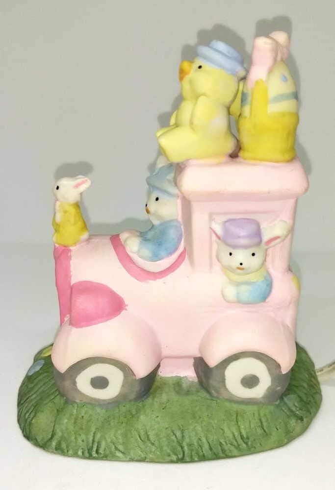 Pink Train Easter Bunny Porcelain Night Light
