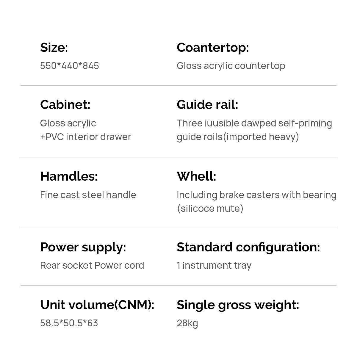 Dental Cart Storage Cabinet 3Drawers Mobile Utility Cart Medical Cabinet Trolley