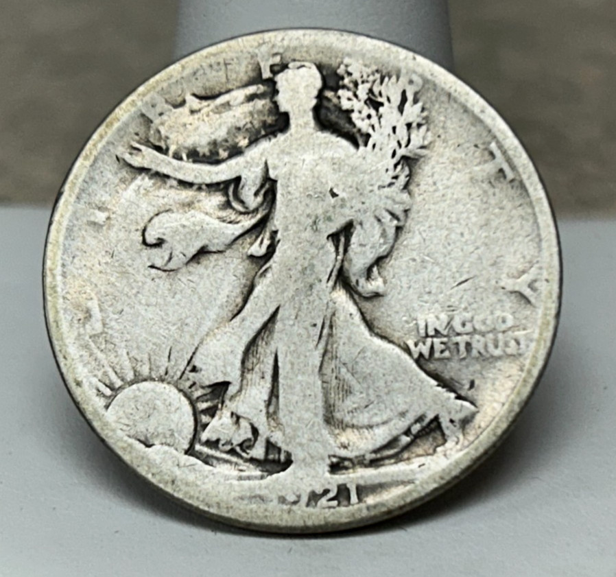 1921 Walking Lib. Half Dollar - Decent Grade - Old Cleaning - Mostly Readable