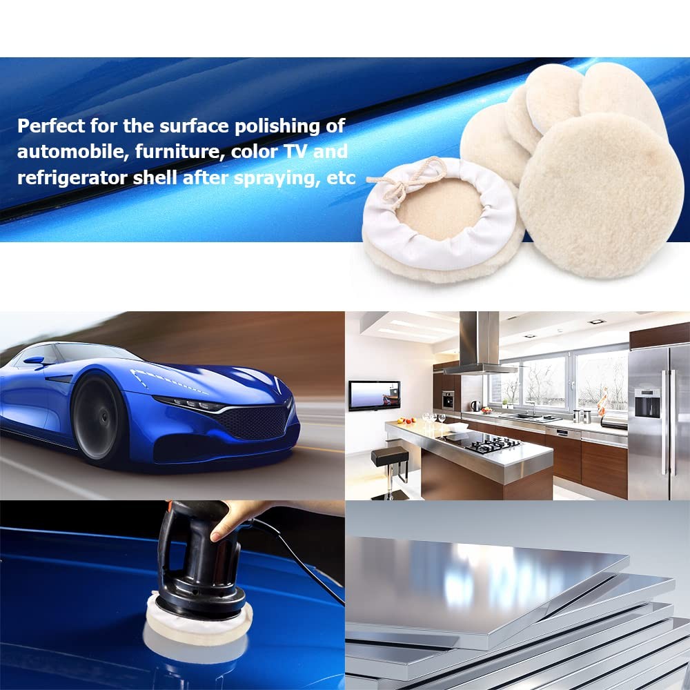6 Pack 7 Inch Polishing Pad Wool Buffering Pad Drawstring Design Buffing Whee...